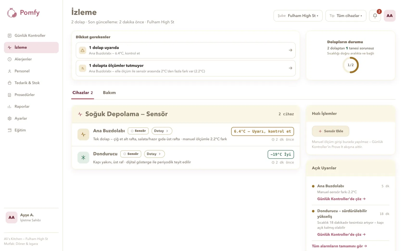 Monitoring: fridge list and alerts